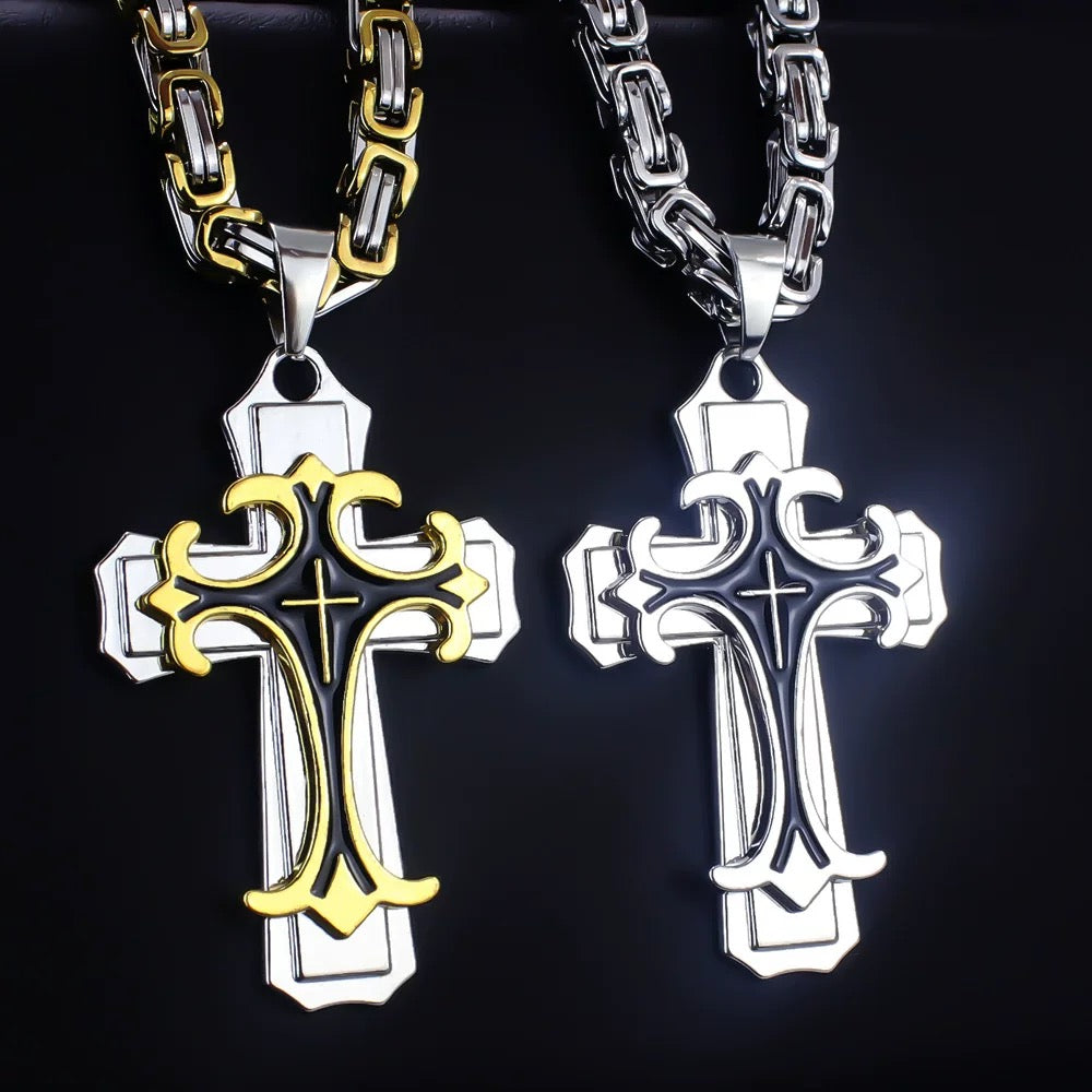 Stainless Steel Domineering Cross with imperial chain Necklace