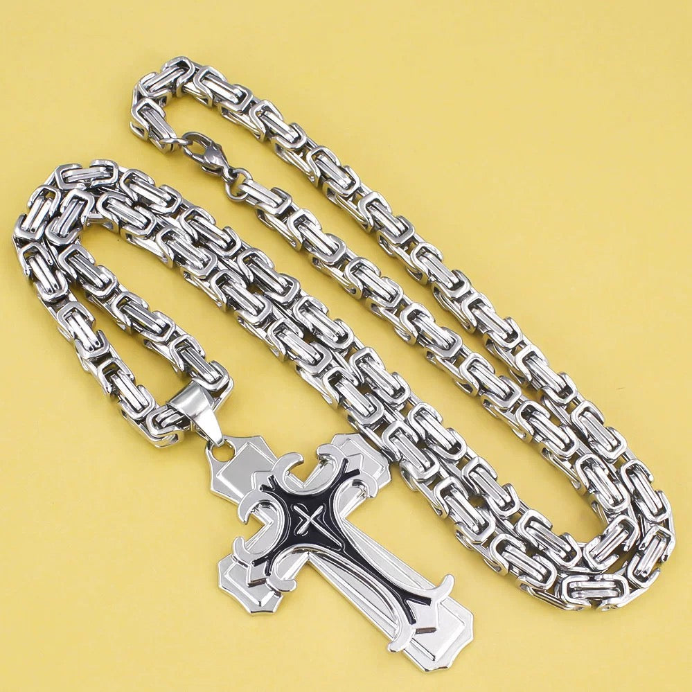 Stainless Steel Domineering Cross with imperial chain Necklace