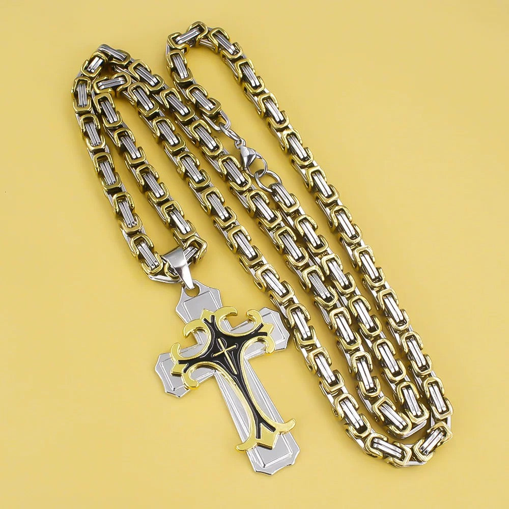 Stainless Steel Domineering Cross with imperial chain Necklace