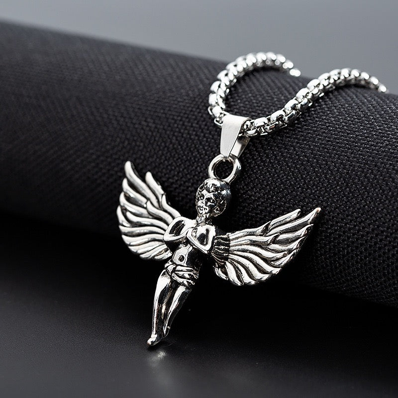 Stainless Steel Vintage Angel Boy Praying Necklace