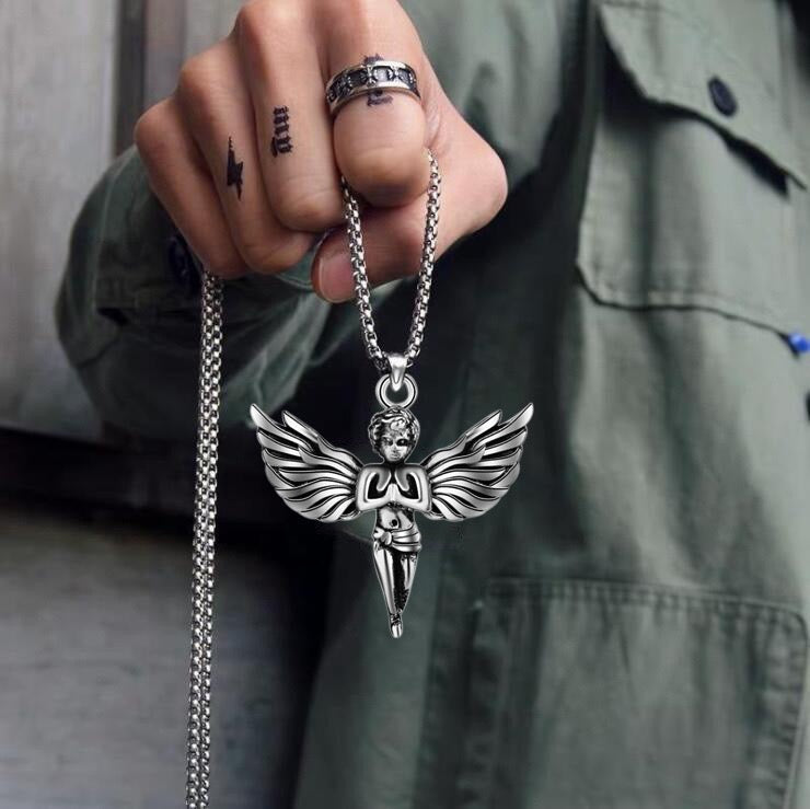 Stainless Steel Vintage Angel Boy Praying Necklace
