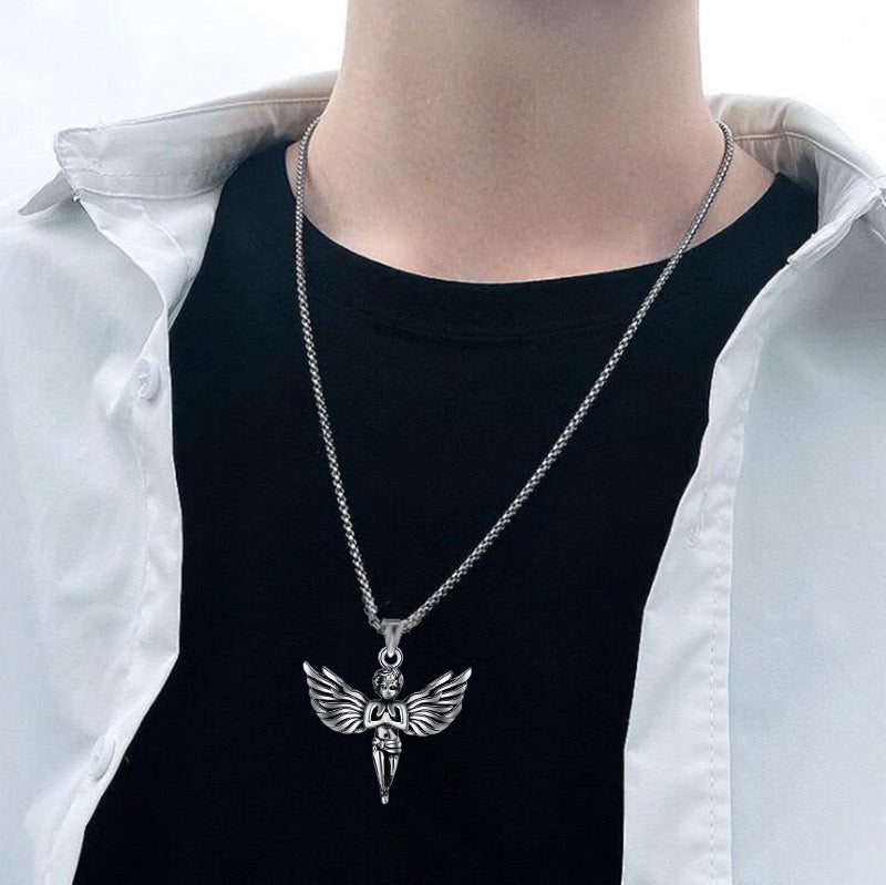 Stainless Steel Vintage Angel Boy Praying Necklace