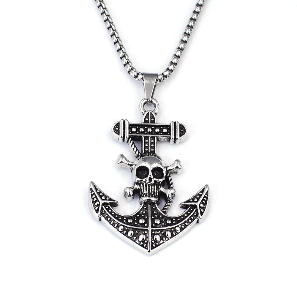 Stainless Steel Skull Anchor Necklace