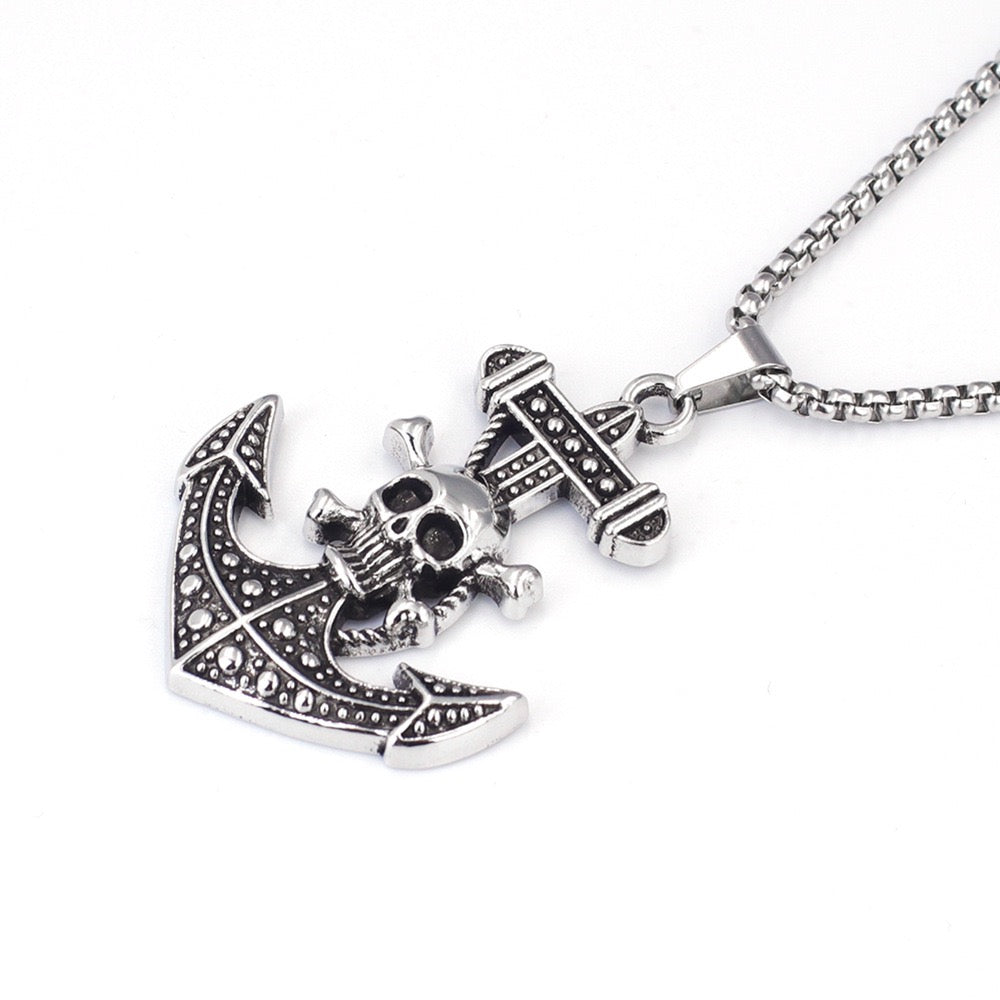 Stainless Steel Skull Anchor Necklace