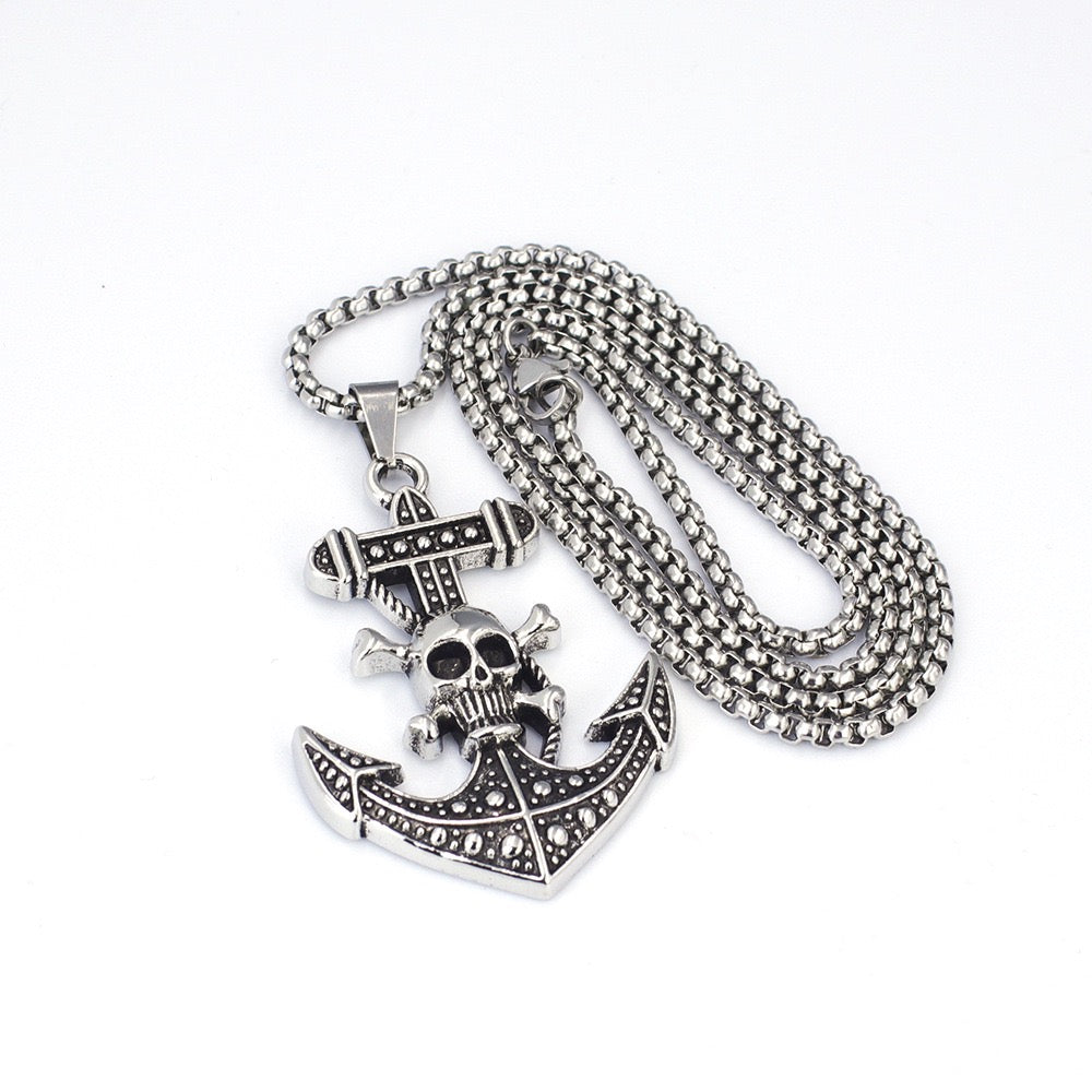 Stainless Steel Skull Anchor Necklace