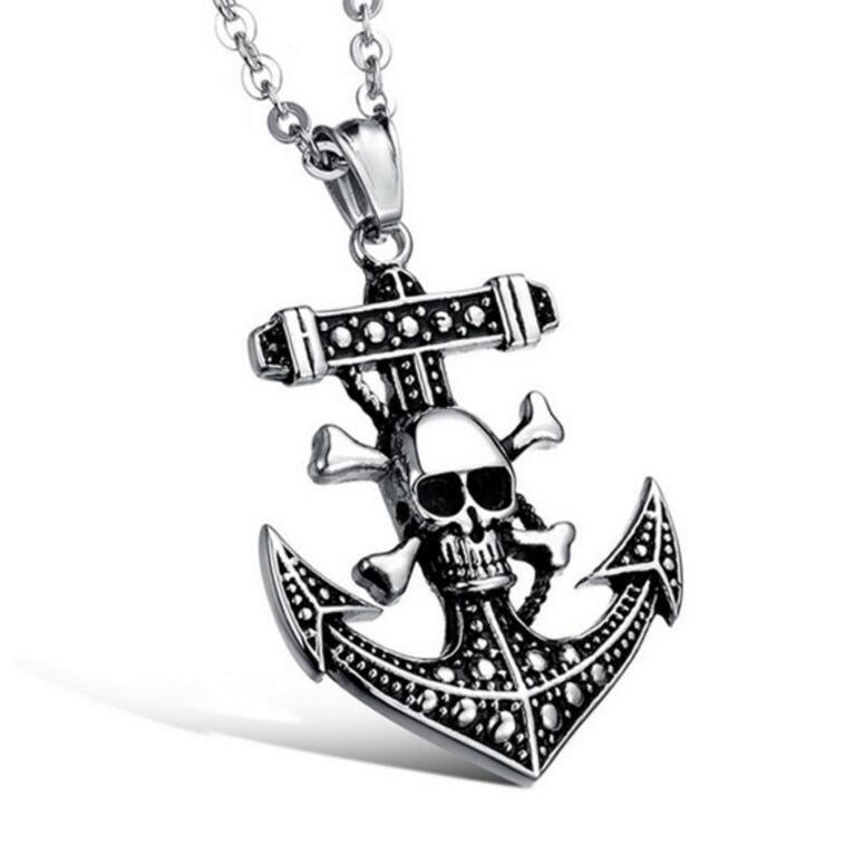 Stainless Steel Skull Anchor Necklace