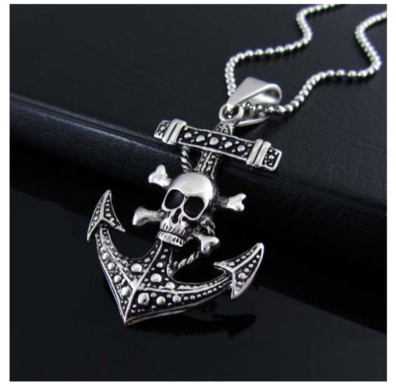 Stainless Steel Skull Anchor Necklace