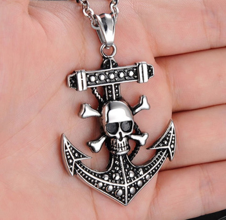 Stainless Steel Skull Anchor Necklace