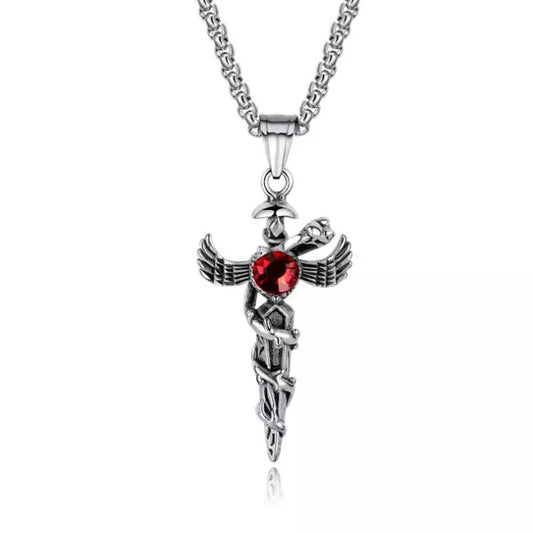 Stainless Steel Serpent and Sword Necklace