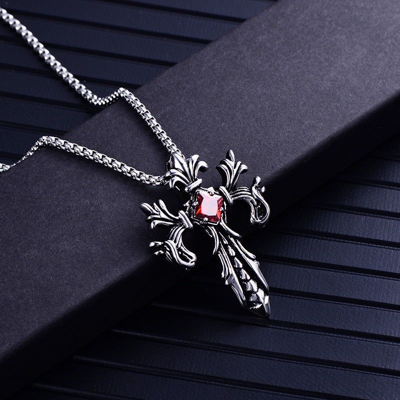 Stainless Steel Treasured Sword with Stone Necklace
