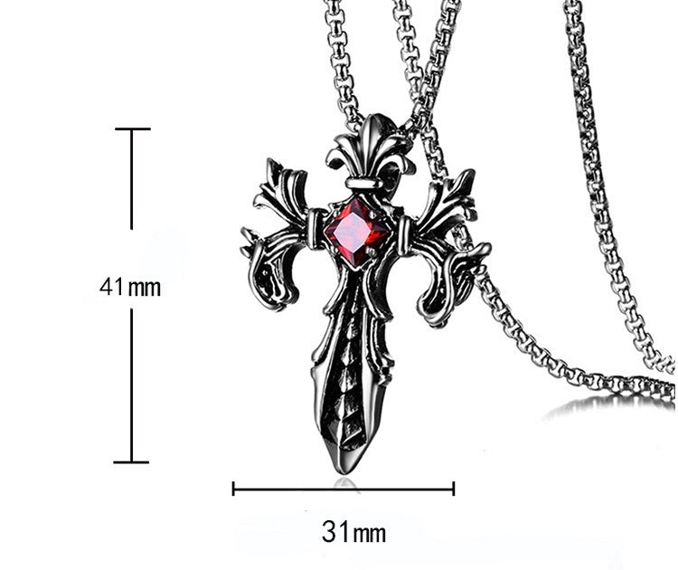 Stainless Steel Treasured Sword with Stone Necklace
