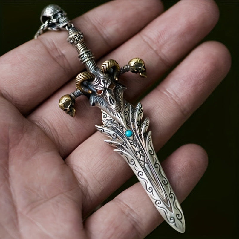 Stainless Steel Ancient Bone Sword of Sheep Skull Necklace