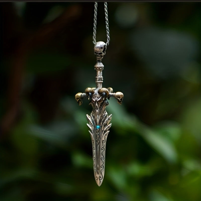 Stainless Steel Ancient Bone Sword of Sheep Skull Necklace