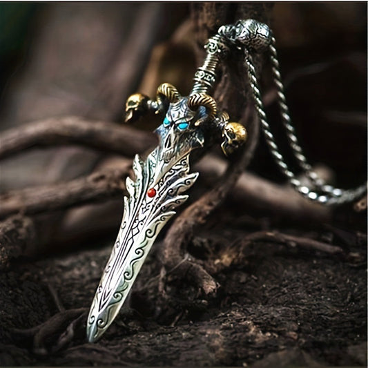 Stainless Steel Ancient Bone Sword of Sheep Skull Necklace