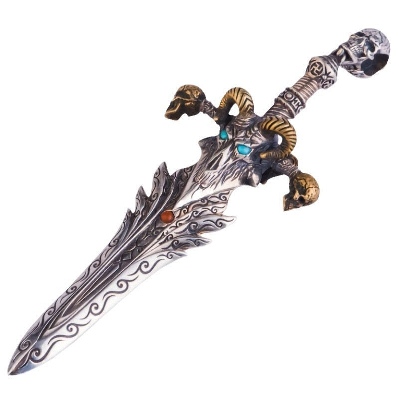 Stainless Steel Ancient Bone Sword of Sheep Skull Necklace