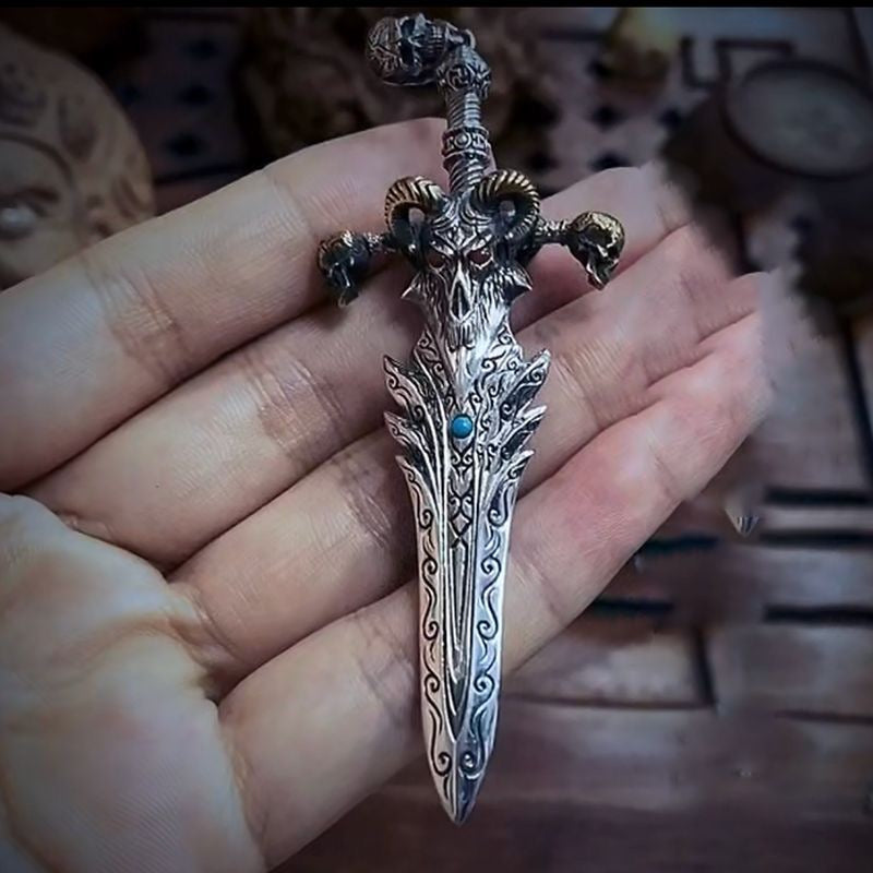 Stainless Steel Ancient Bone Sword of Sheep Skull Necklace