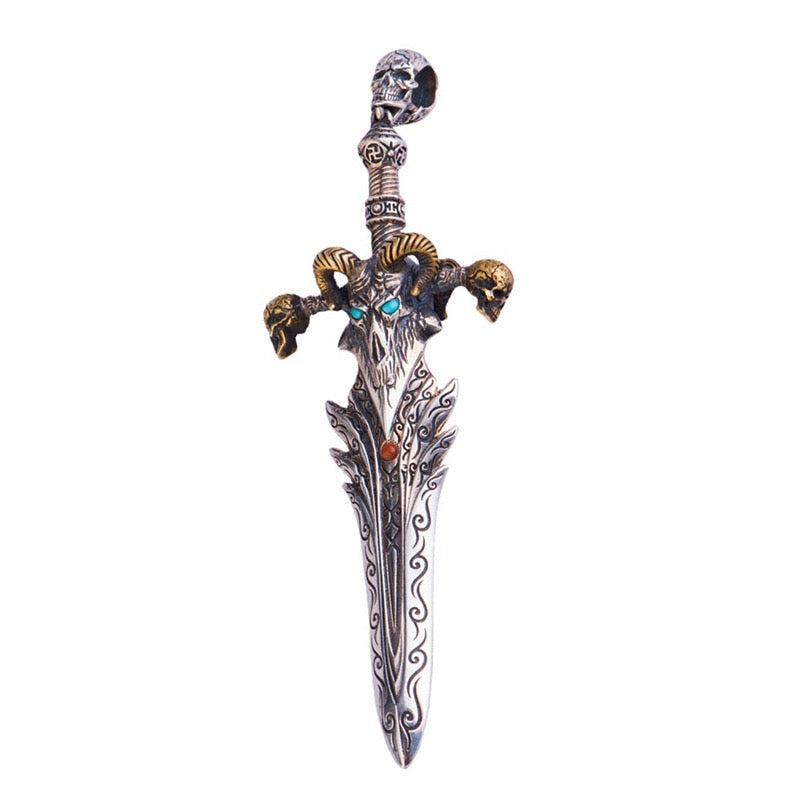 Stainless Steel Ancient Bone Sword of Sheep Skull Necklace