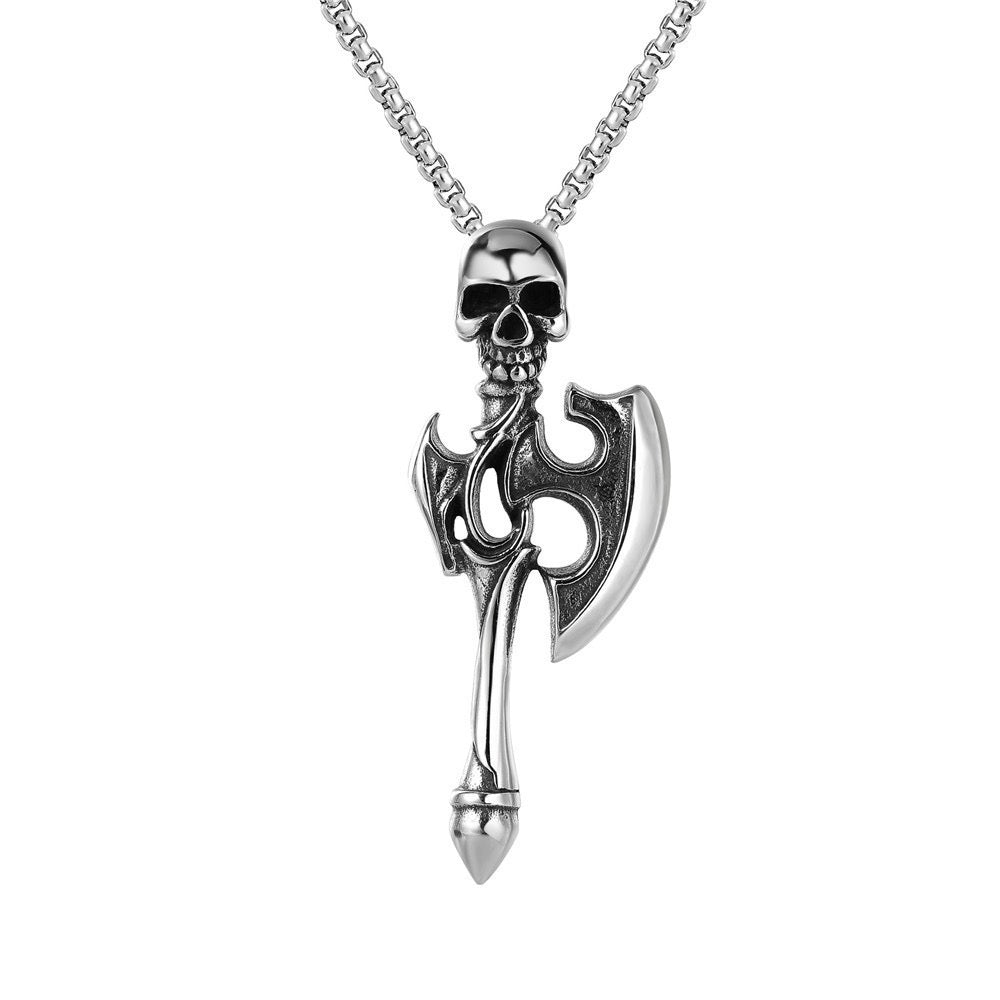 Stainless Steel Axe with a Skull Necklace