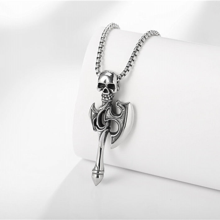 Stainless Steel Axe with a Skull Necklace