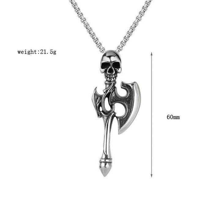 Stainless Steel Axe with a Skull Necklace