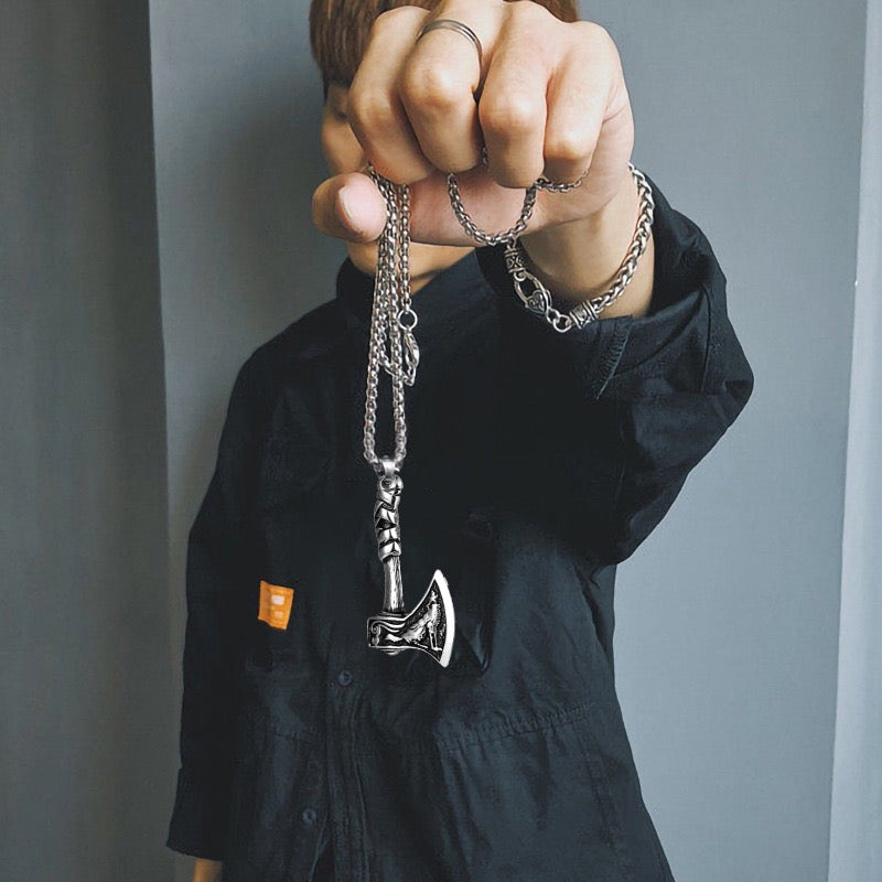 Stainless Steel Viking Battle Axe Necklace