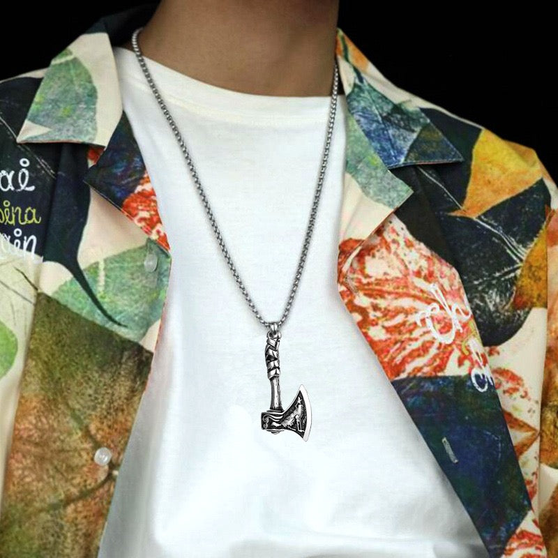 Stainless Steel Viking Battle Axe Necklace
