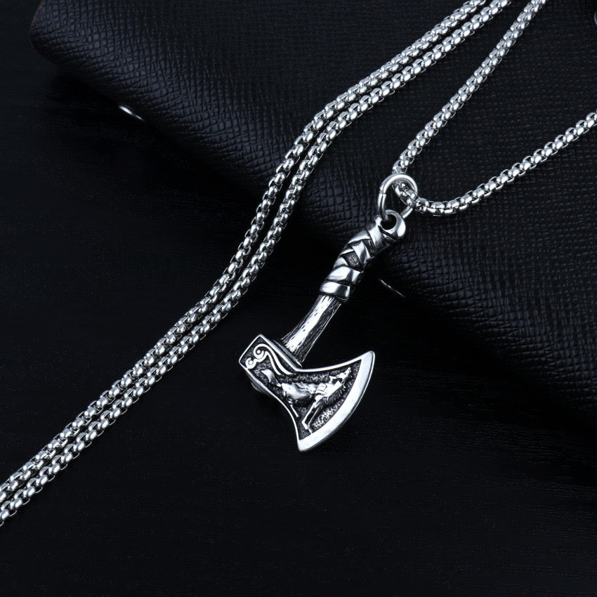 Stainless Steel Viking Battle Axe Necklace