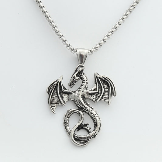 Stainless Steel Winged Dragon Necklace Mythical