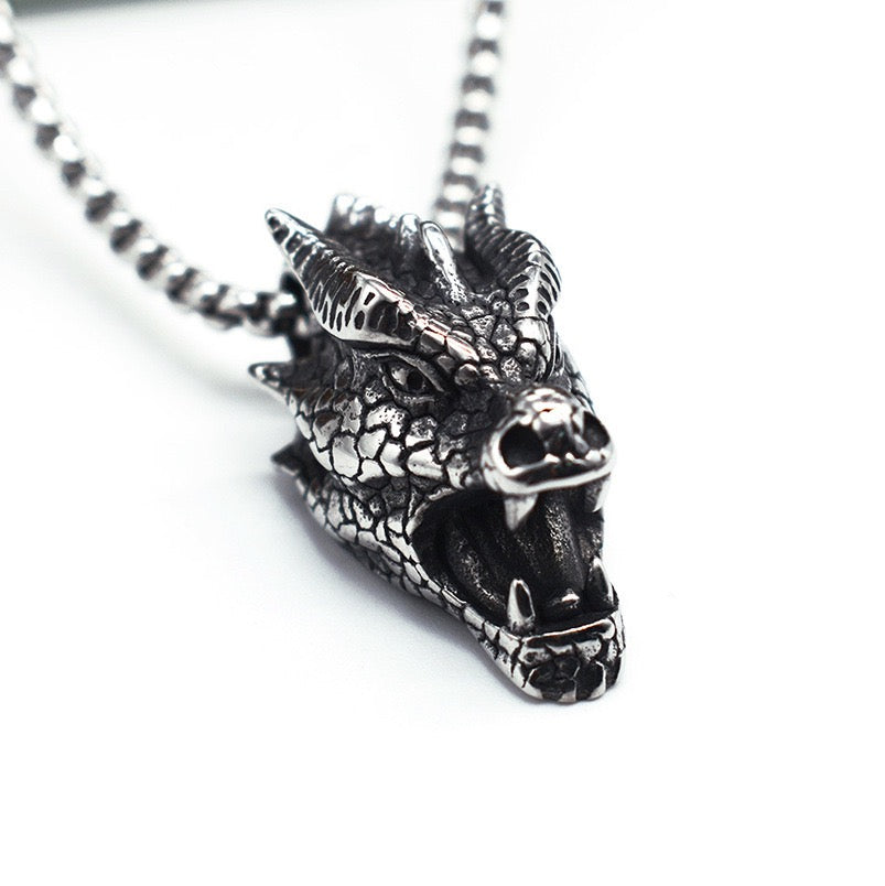 Stainless Steel Retro Evil Dragon Head Necklace