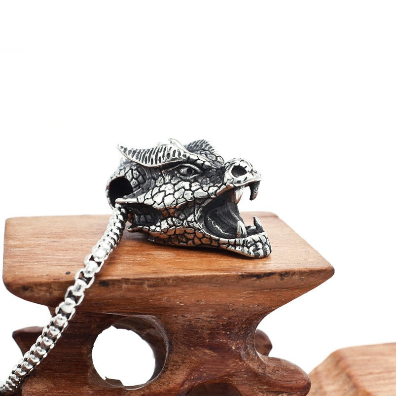 Stainless Steel Retro Evil Dragon Head Necklace
