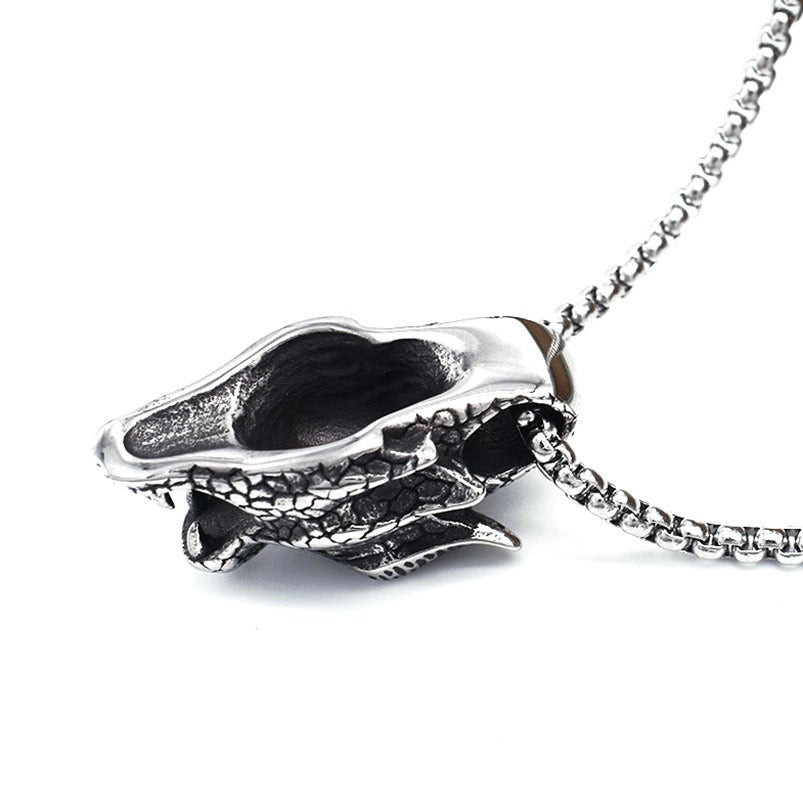 Stainless Steel Retro Evil Dragon Head Necklace