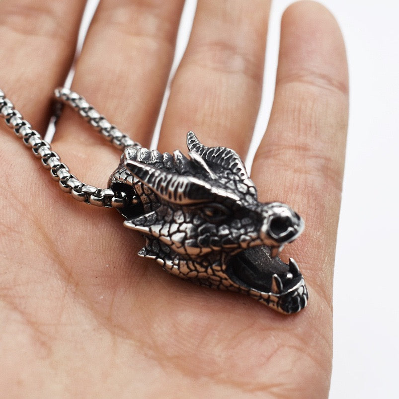 Stainless Steel Retro Evil Dragon Head Necklace