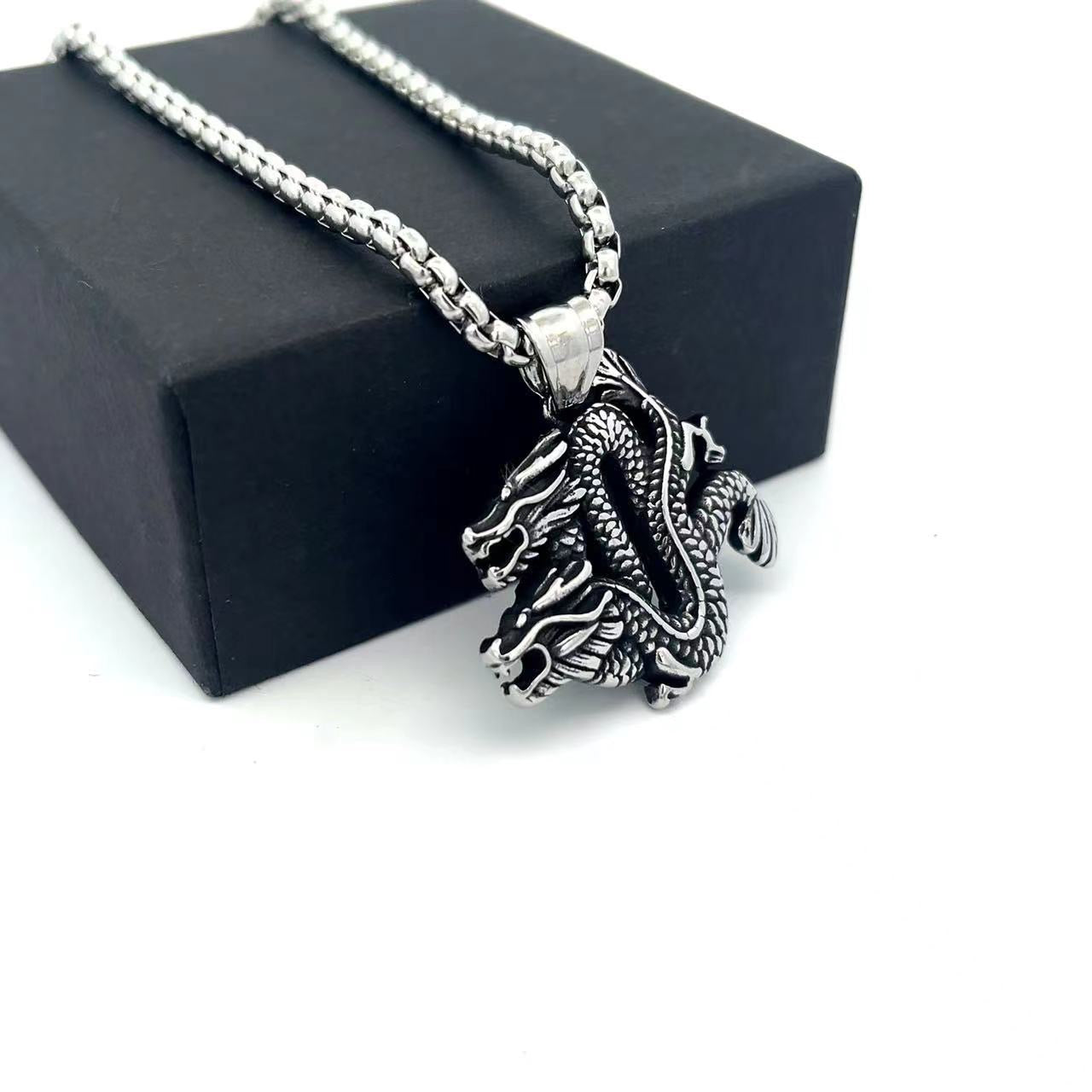 Stainless Steel Vintage Double Dragon Necklace