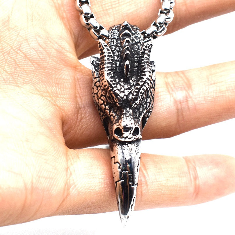 Stainless Steel Retro Dragon Fang Necklace