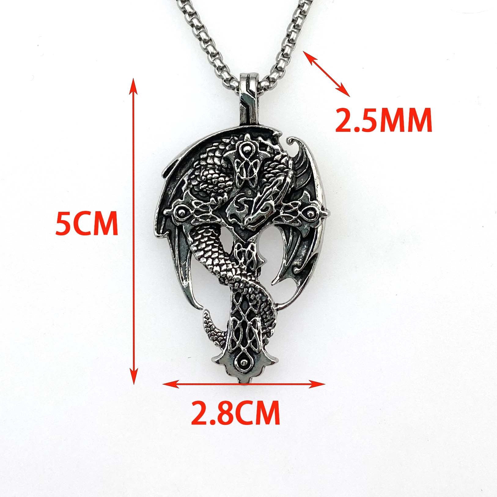 Stainless Steel Coiling Dragon with Cross Necklace