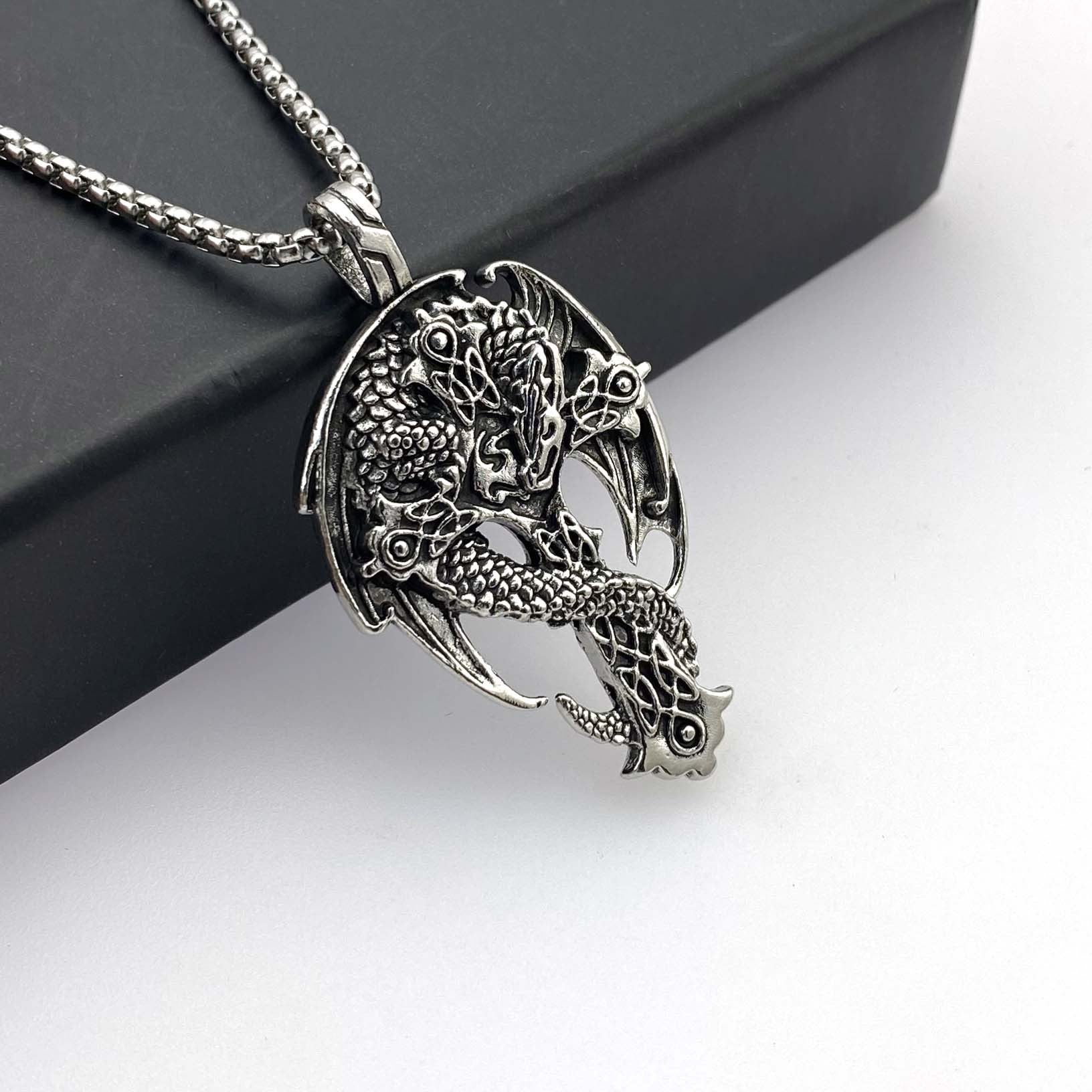 Stainless Steel Coiling Dragon with Cross Necklace