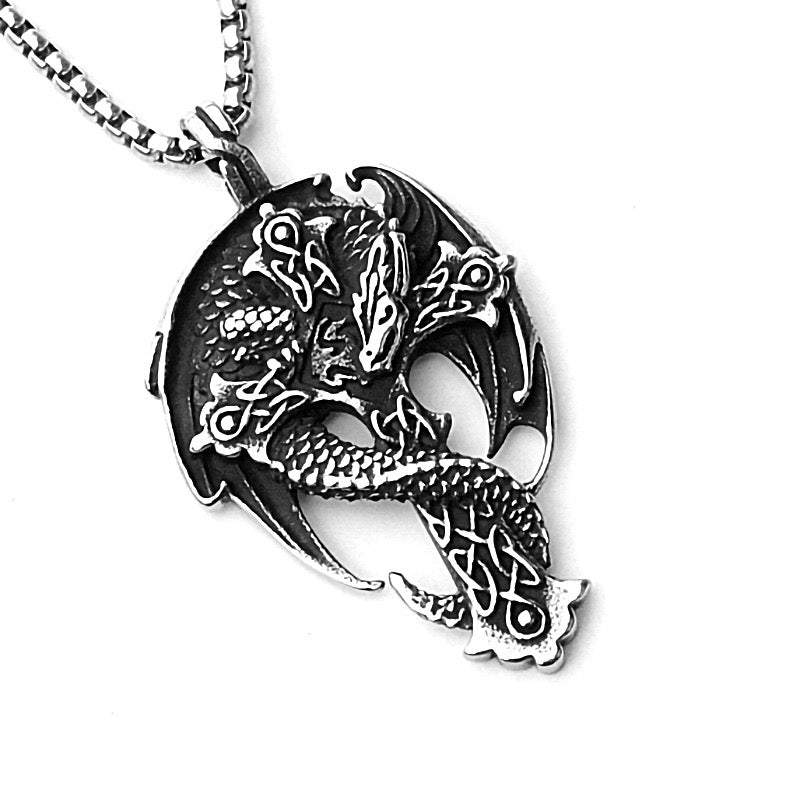 Stainless Steel Coiling Dragon with Cross Necklace