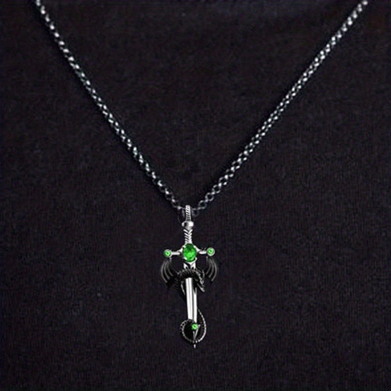 Stainless Steel Dragon Sword with Gemstone Necklace