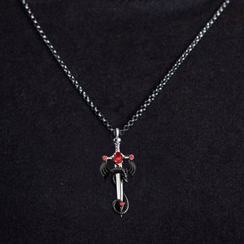 Stainless Steel Dragon Sword with Gemstone Necklace