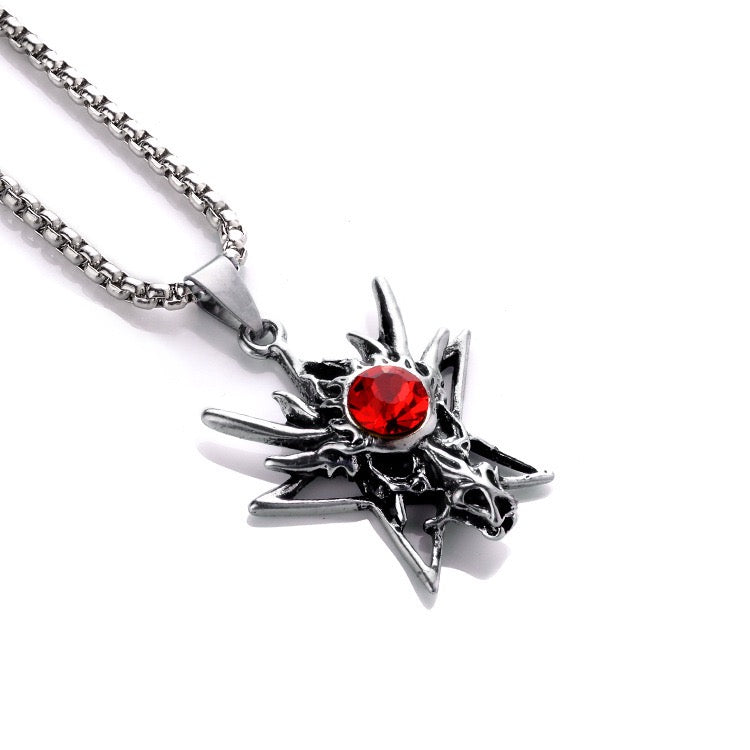 Stainless Steel openwork design Dragon Head with Gem Necklace