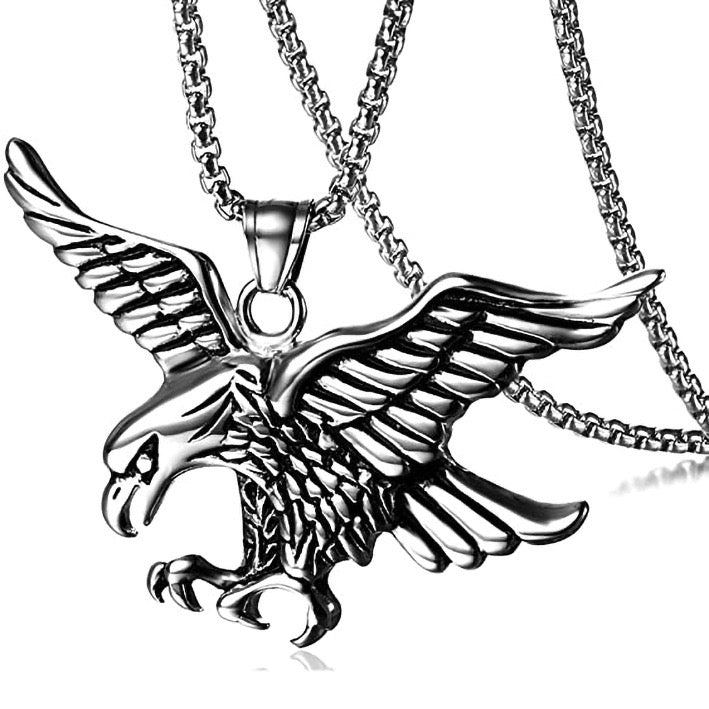 Stainless Steel Flying Eagle Necklace for Men, Flying Charm Nordic Viking Pendant