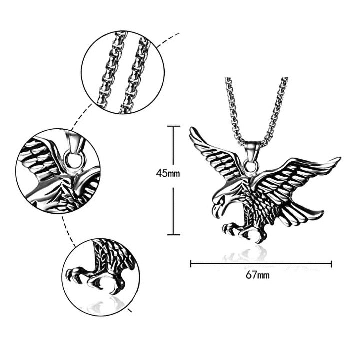 Stainless Steel Flying Eagle Necklace for Men, Flying Charm Nordic Viking Pendant