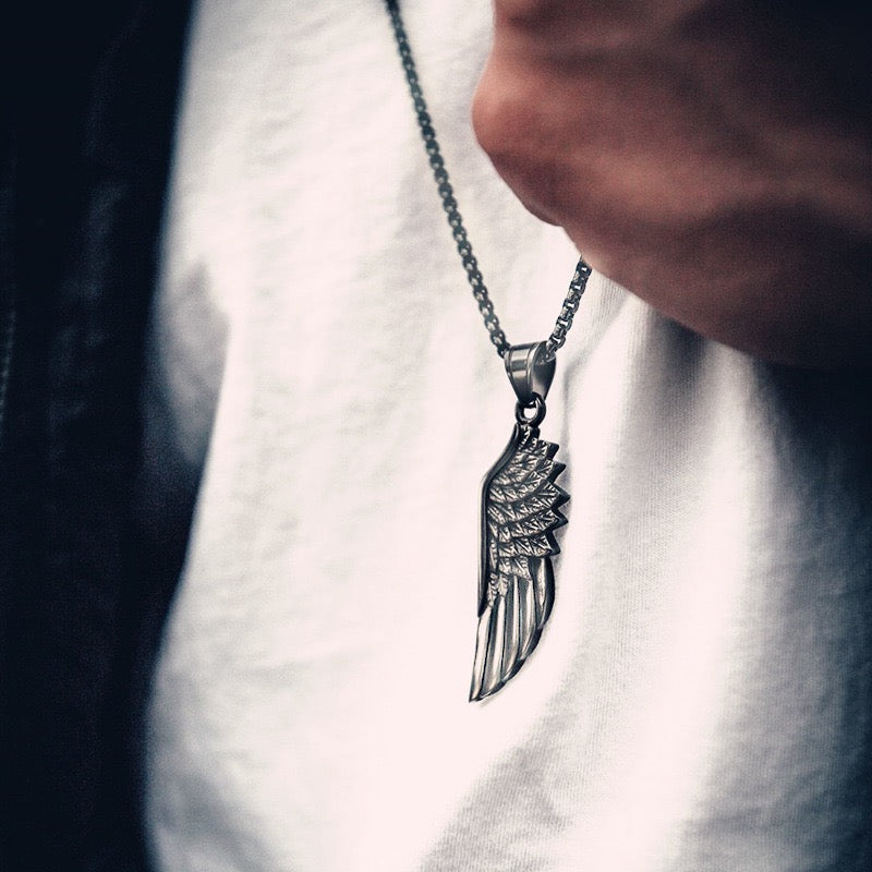 Stainless Steel Angle Wing Feather Necklace