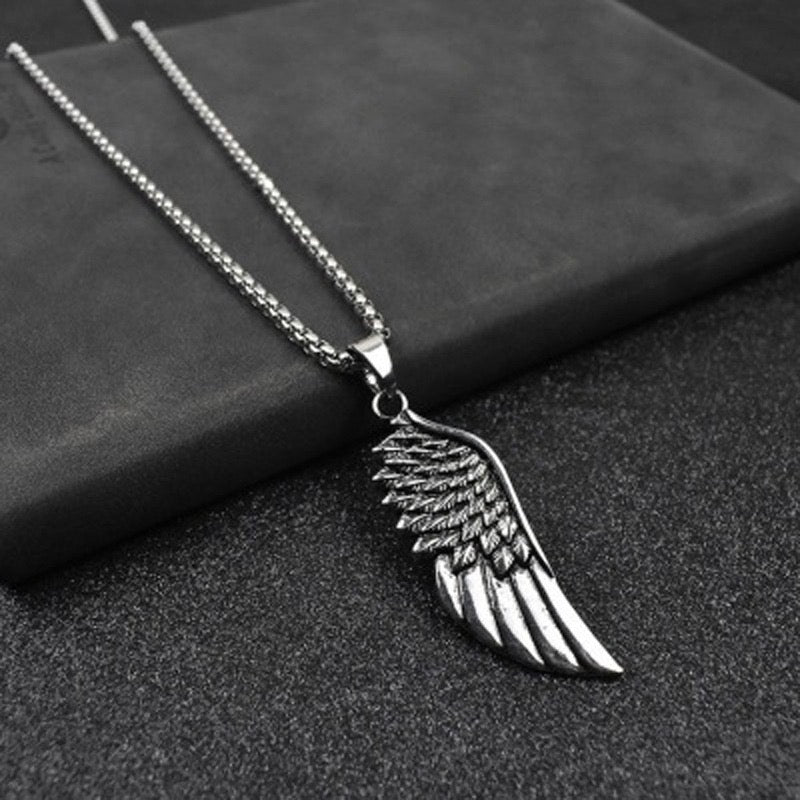 Stainless Steel Angle Wing Feather Necklace