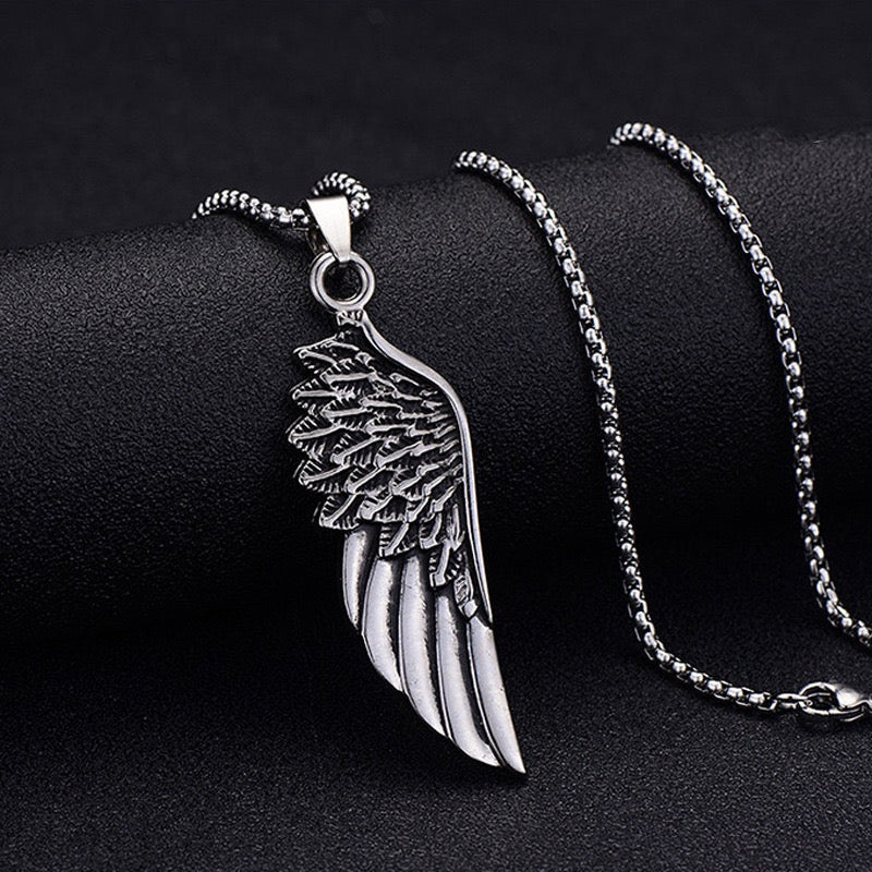 Stainless Steel Angle Wing Feather Necklace