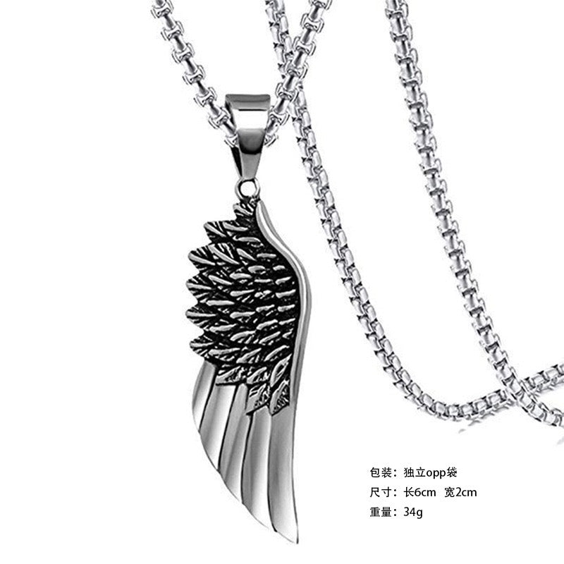 Stainless Steel Angle Wing Feather Necklace