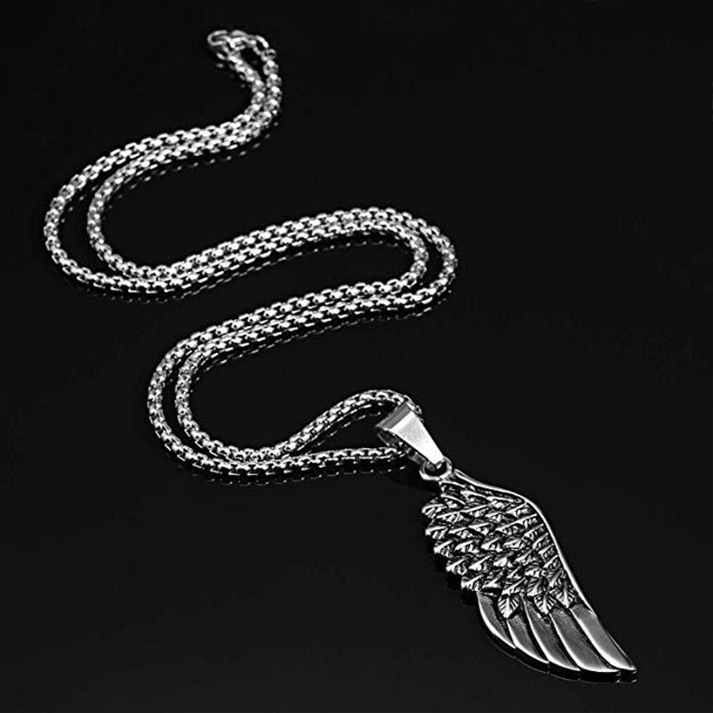 Stainless Steel Angle Wing Feather Necklace