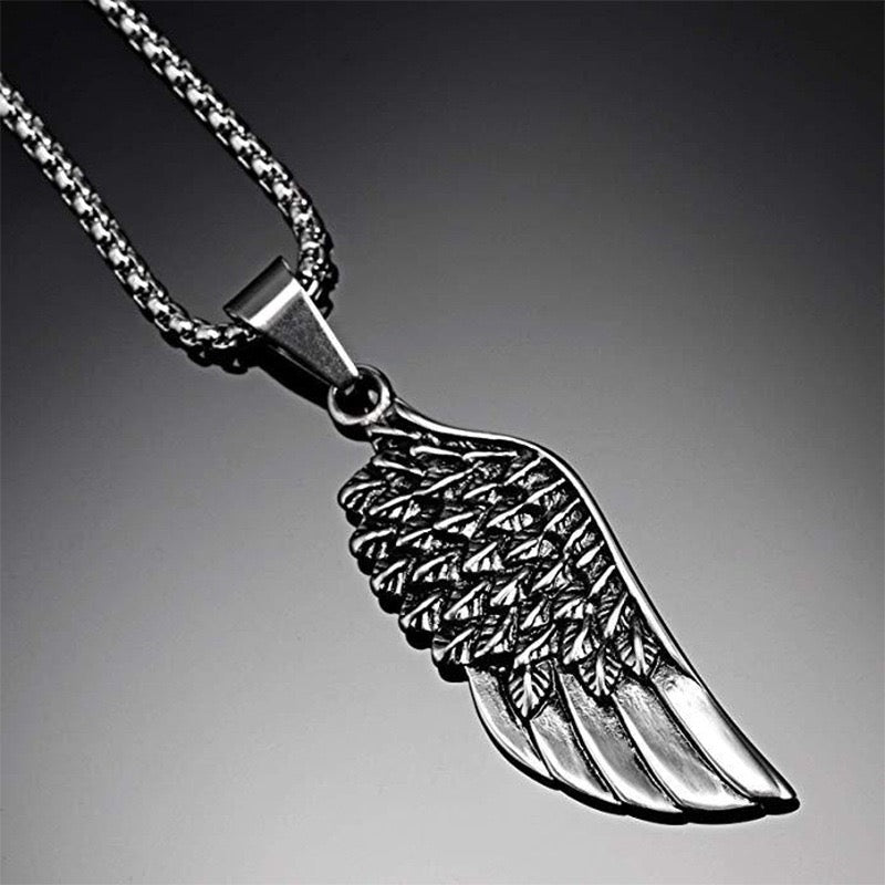 Stainless Steel Angle Wing Feather Necklace