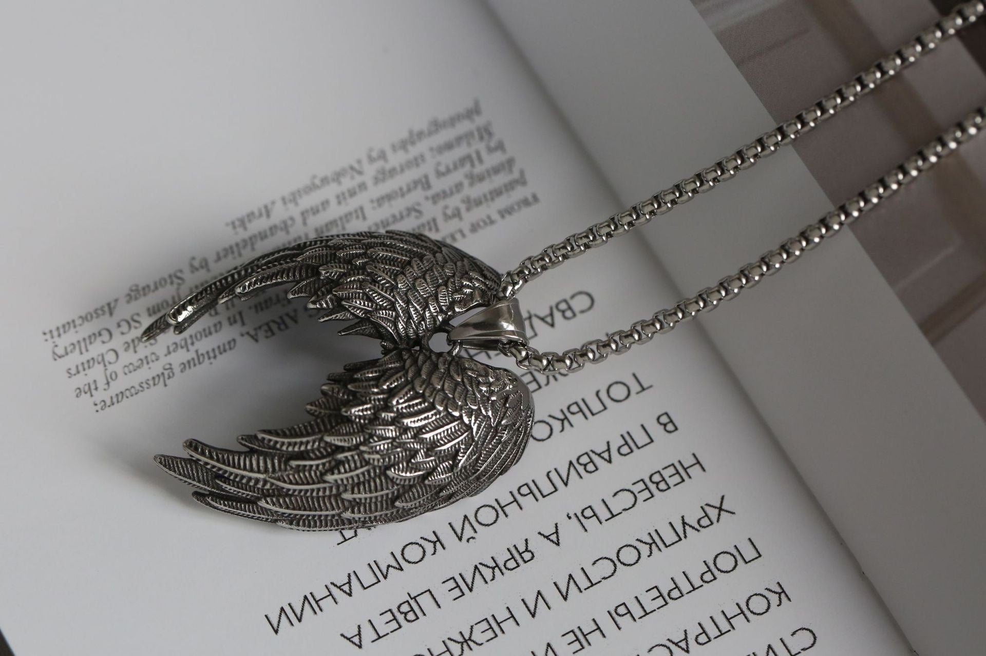 Stainless Steel Large Angle Wings Necklace
