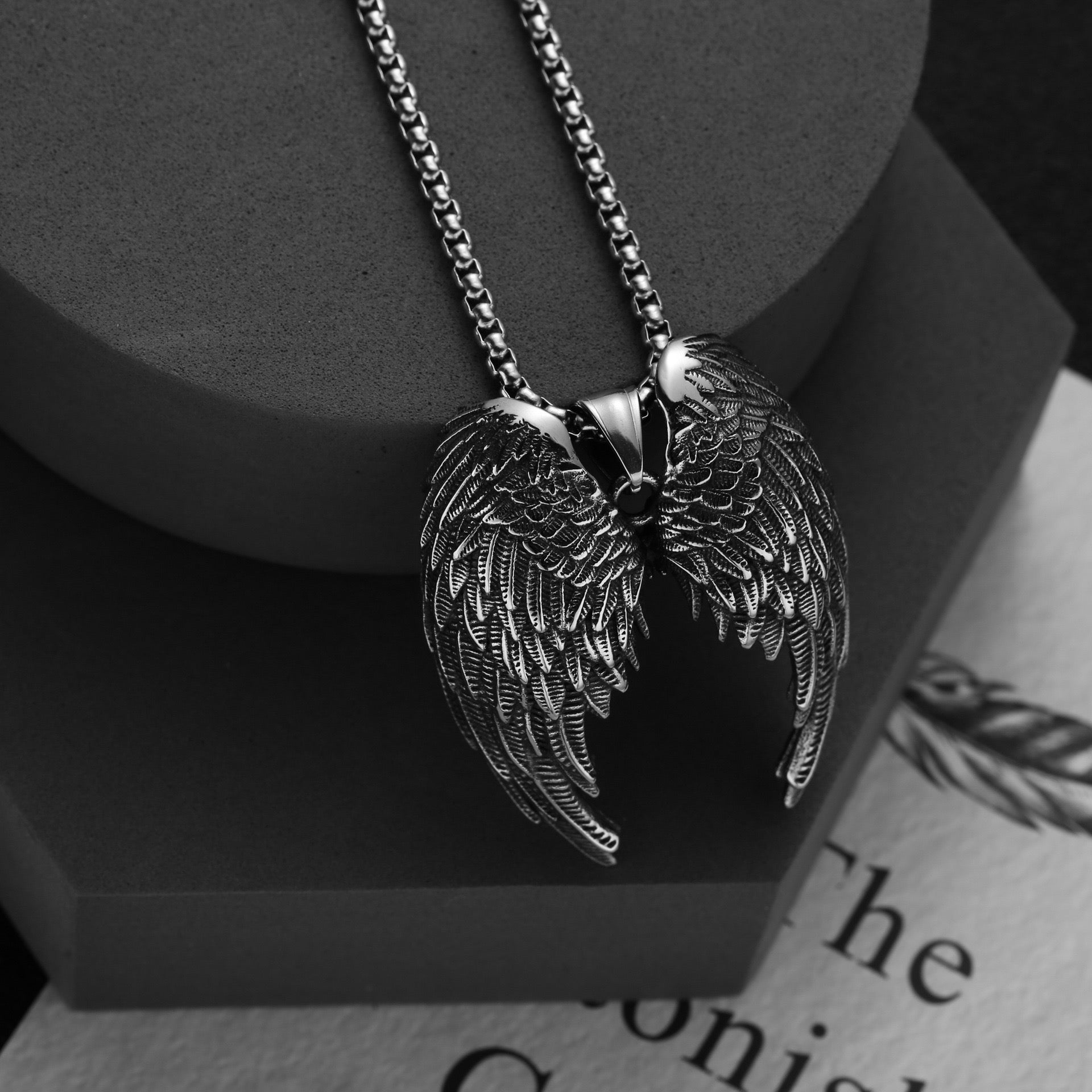Stainless Steel Large Angle Wings Necklace